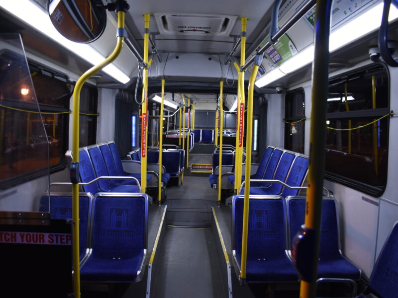 A HSR articulated bus, interior, with no passengers