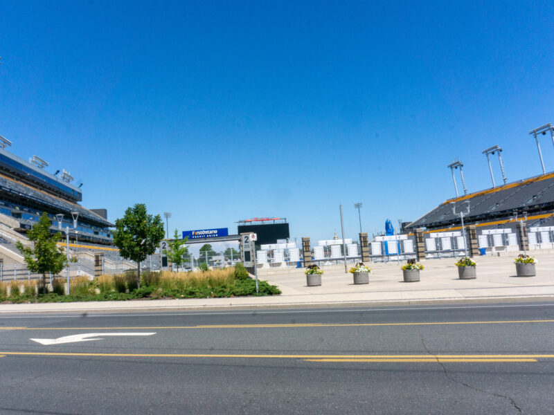 A photo of Hamilton's 23,000 seat civic soccer and football stadium. A wide shot.