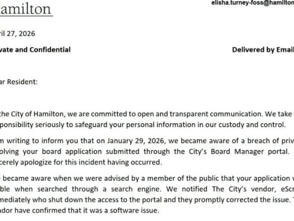 Hamilton City Hall Discloses Sixth Privacy Breach in Three Years